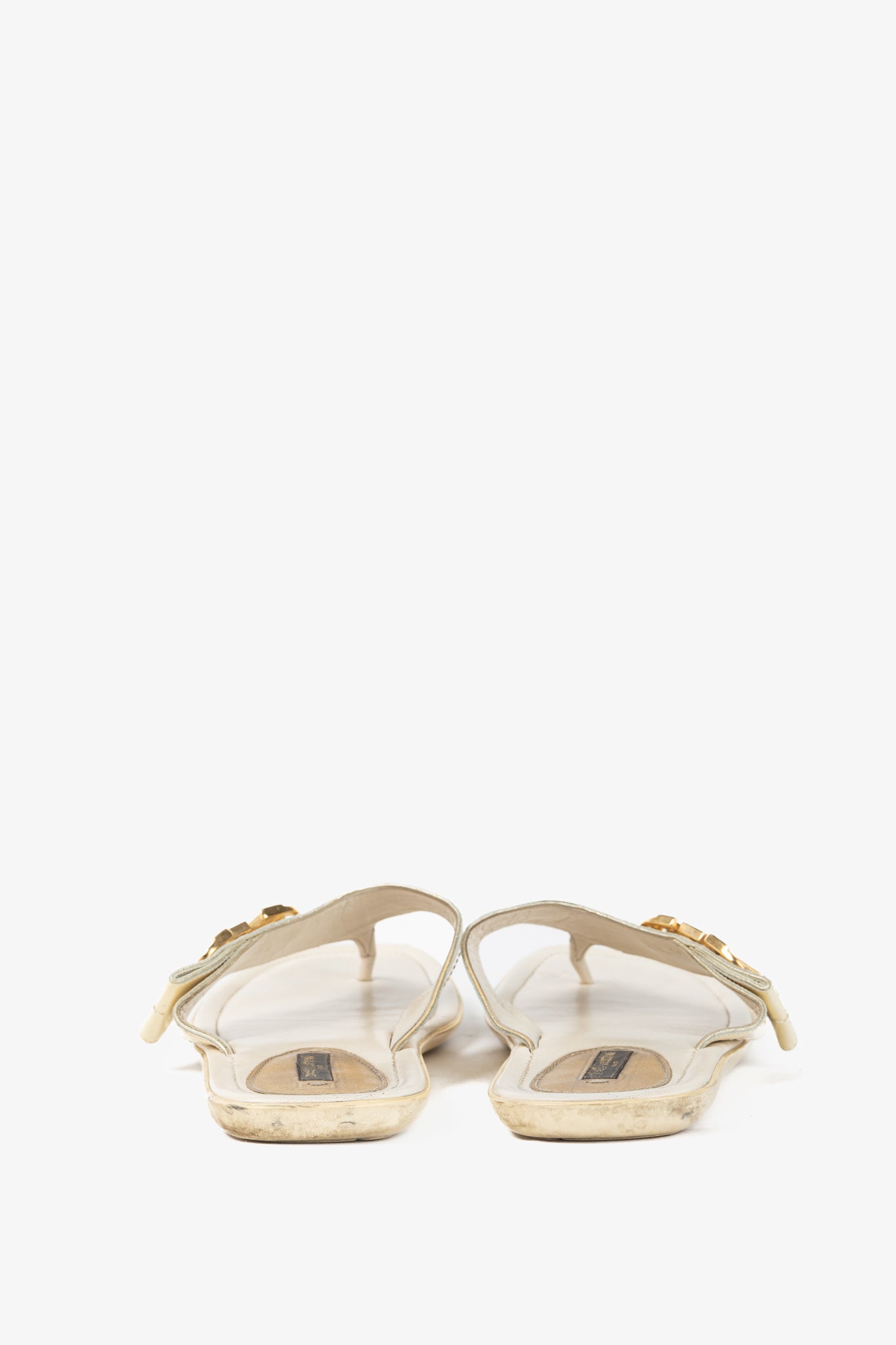 Louis Vuitton Zoé Blanc Patent-Leather LV Flat Thong Sandals