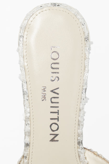Louis Vuitton 6AM Blanc Monogram Tweed Mule Sandals