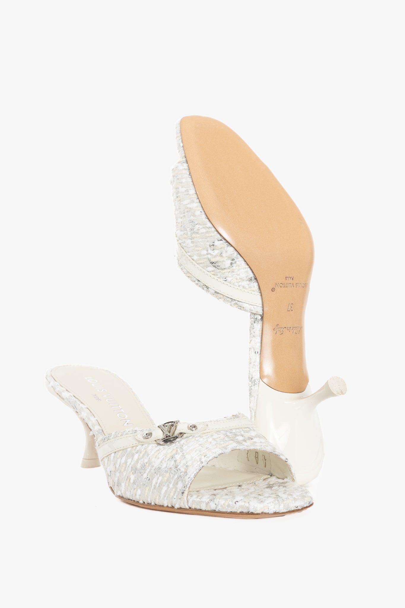 Louis Vuitton 6AM Blanc Monogram Tweed Mule Sandals