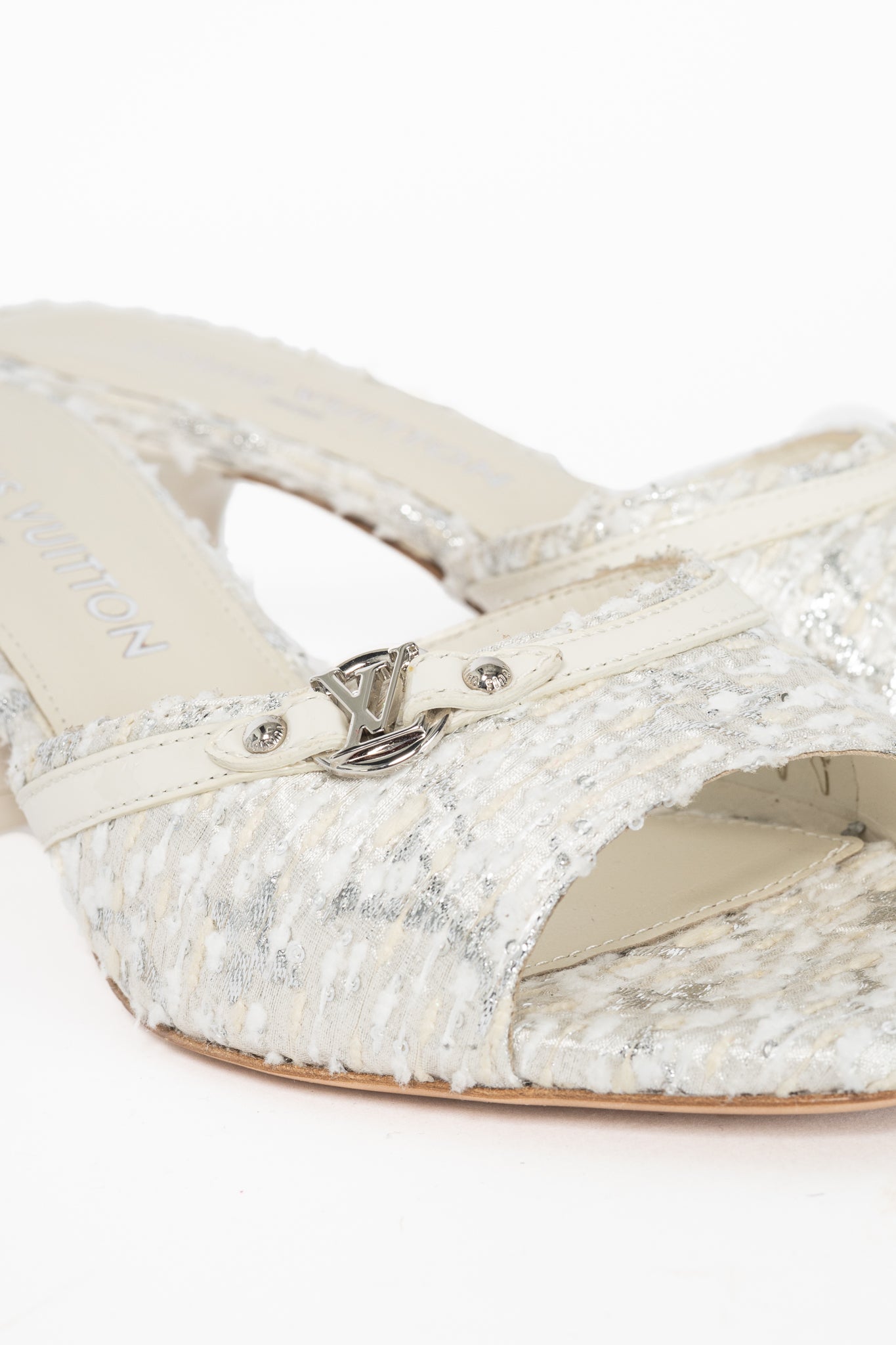 Louis Vuitton 6AM Blanc Monogram Tweed Mule Sandals