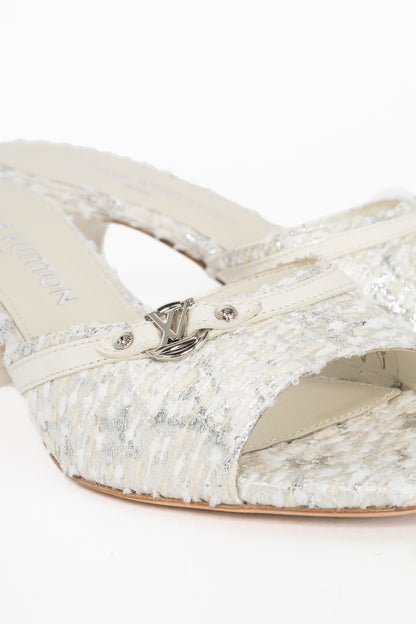 Louis Vuitton 6AM Blanc Monogram Tweed Mule Sandals