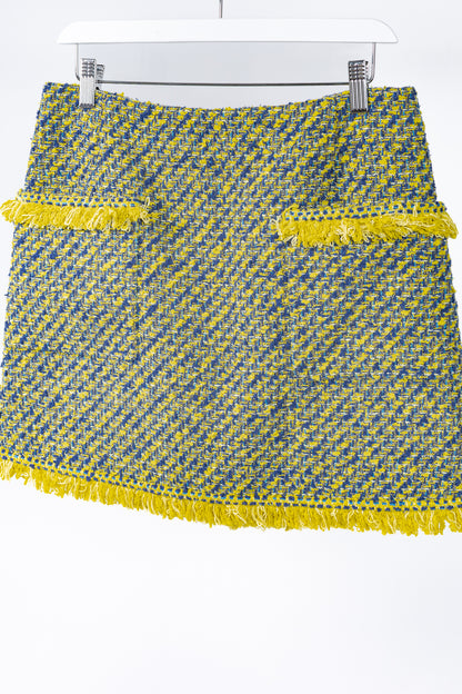 Louis Vuitton Resort 2014 Yellow & Blue Cotton-Tweed Mini Skirt
