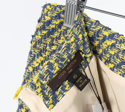 Louis Vuitton Resort 2014 Yellow & Blue Cotton-Tweed Mini Skirt