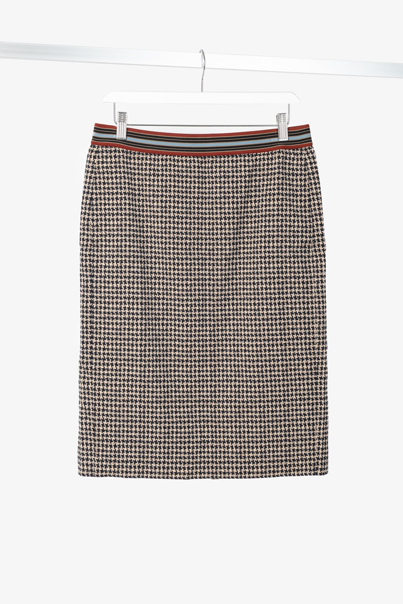 Luisa Cerano Quinoa & Dark Blue Houndstooth Checked Pull-On Pencil Skirt