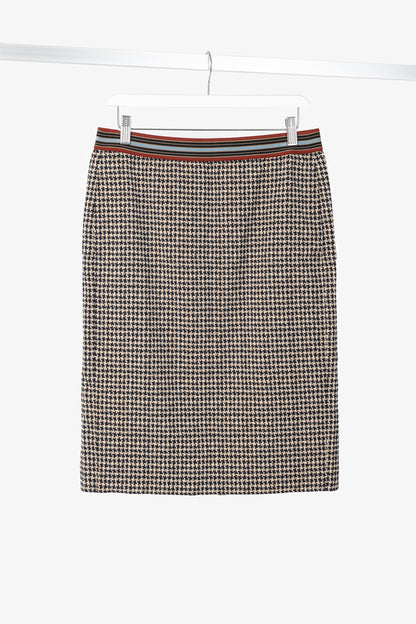 Luisa Cerano Quinoa & Dark Blue Houndstooth Checked Pull-On Pencil Skirt