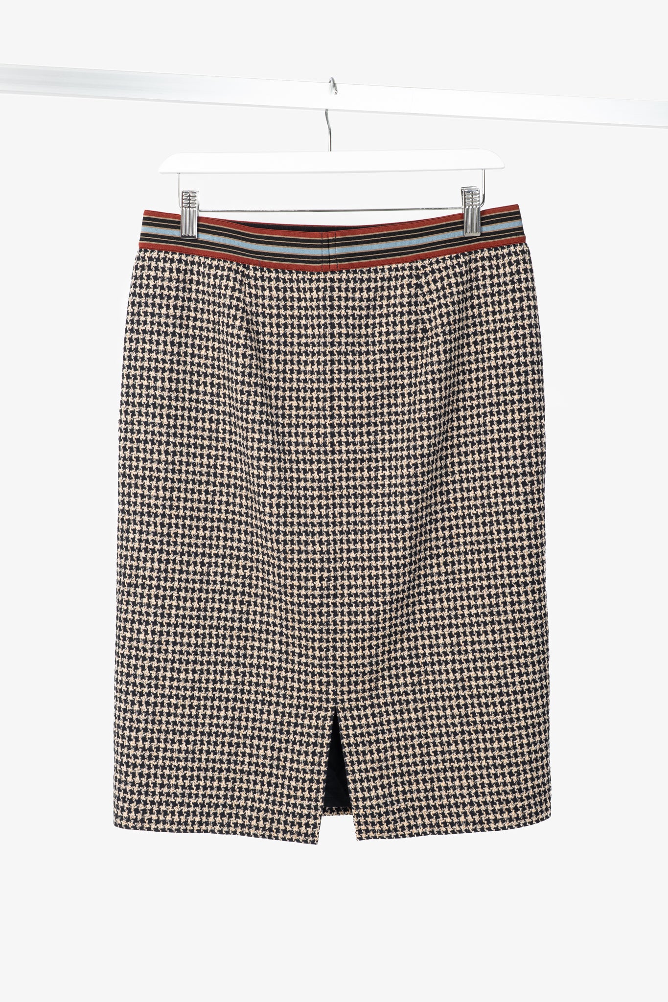 Luisa Cerano Quinoa & Dark Blue Houndstooth Checked Pull-On Pencil Skirt