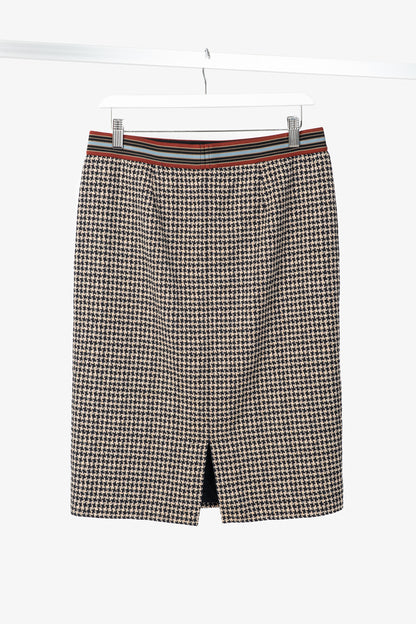 Luisa Cerano Quinoa & Dark Blue Houndstooth Checked Pull-On Pencil Skirt