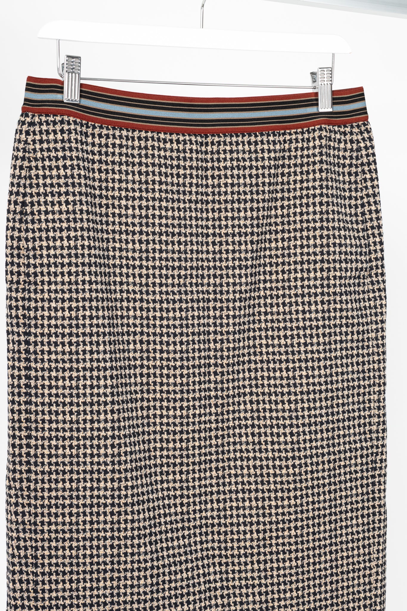 Luisa Cerano Quinoa & Dark Blue Houndstooth Checked Pull-On Pencil Skirt