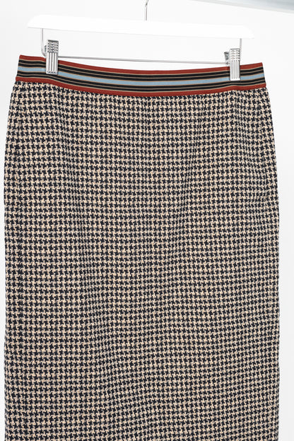 Luisa Cerano Quinoa & Dark Blue Houndstooth Checked Pull-On Pencil Skirt
