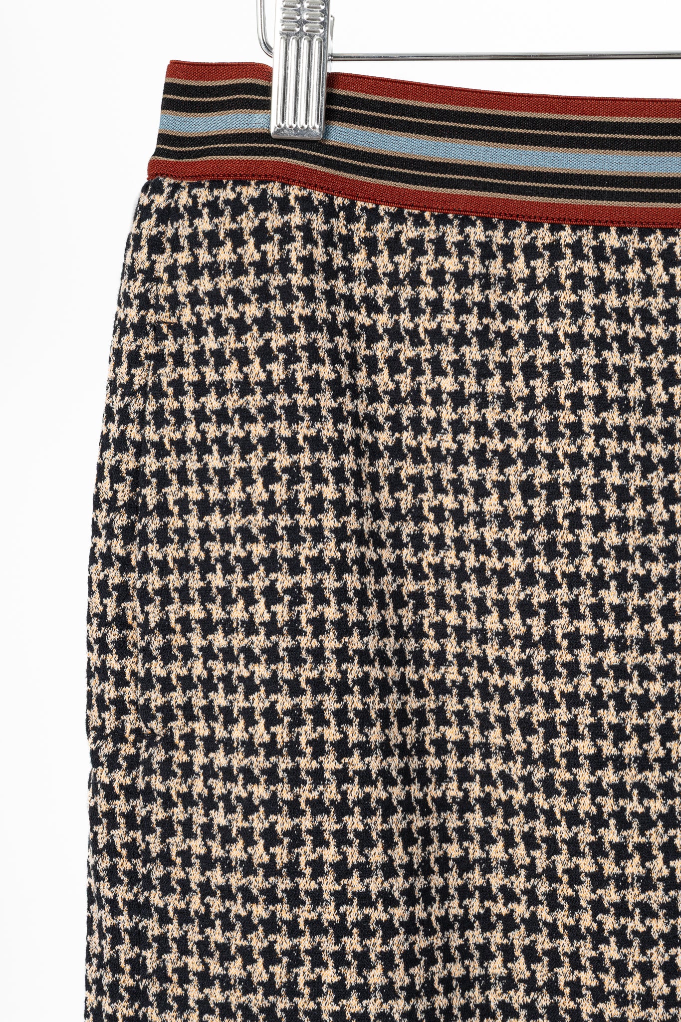 Luisa Cerano Quinoa & Dark Blue Houndstooth Checked Pull-On Pencil Skirt