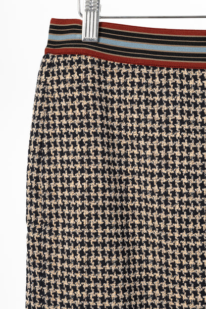 Luisa Cerano Quinoa & Dark Blue Houndstooth Checked Pull-On Pencil Skirt