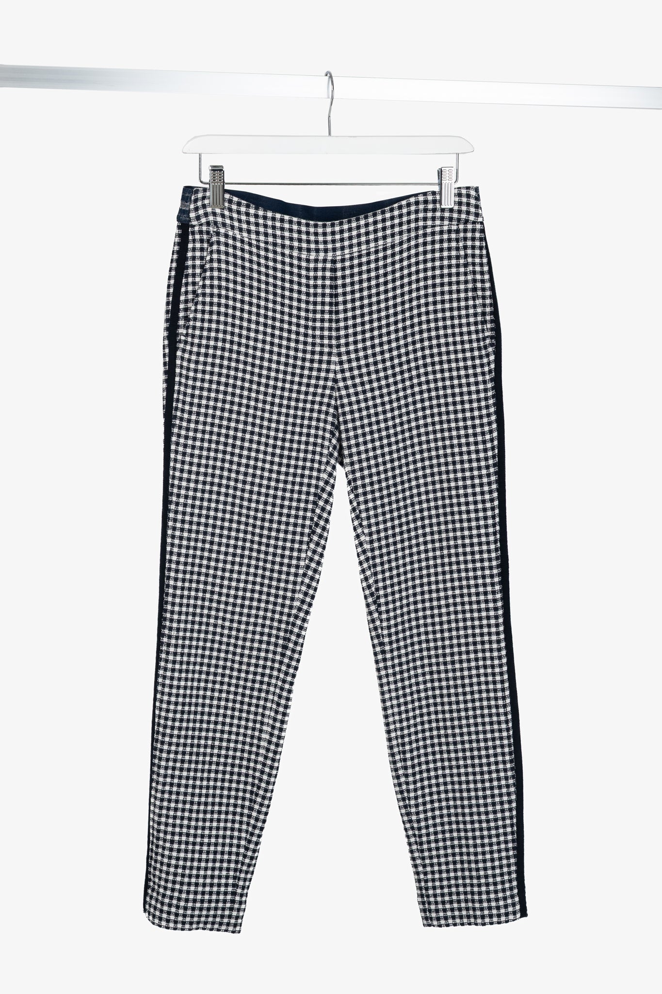Luisa Cerano White & Navy Check-Jacquard Slim Pants