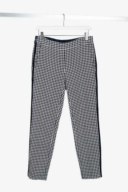 Luisa Cerano White & Navy Check-Jacquard Slim Pants