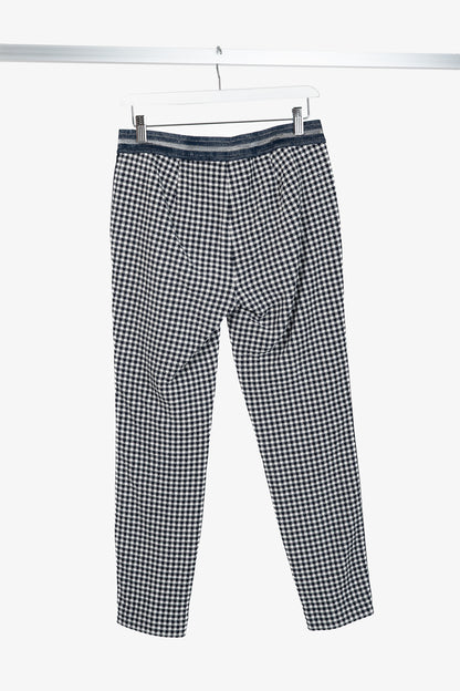 Luisa Cerano White & Navy Check-Jacquard Slim Pants