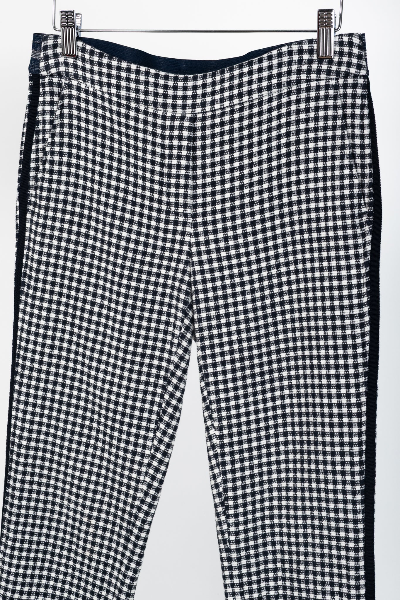 Luisa Cerano White & Navy Check-Jacquard Slim Pants