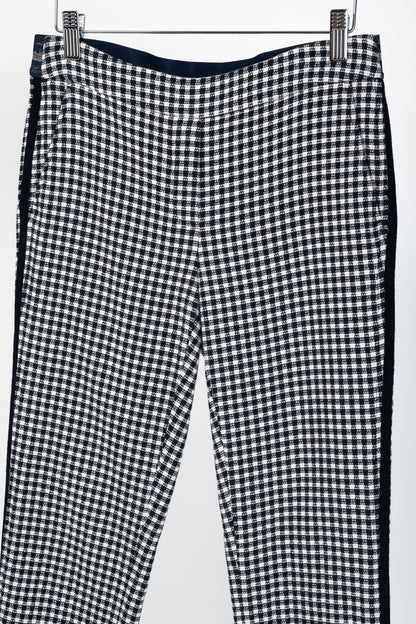 Luisa Cerano White & Navy Check-Jacquard Slim Pants
