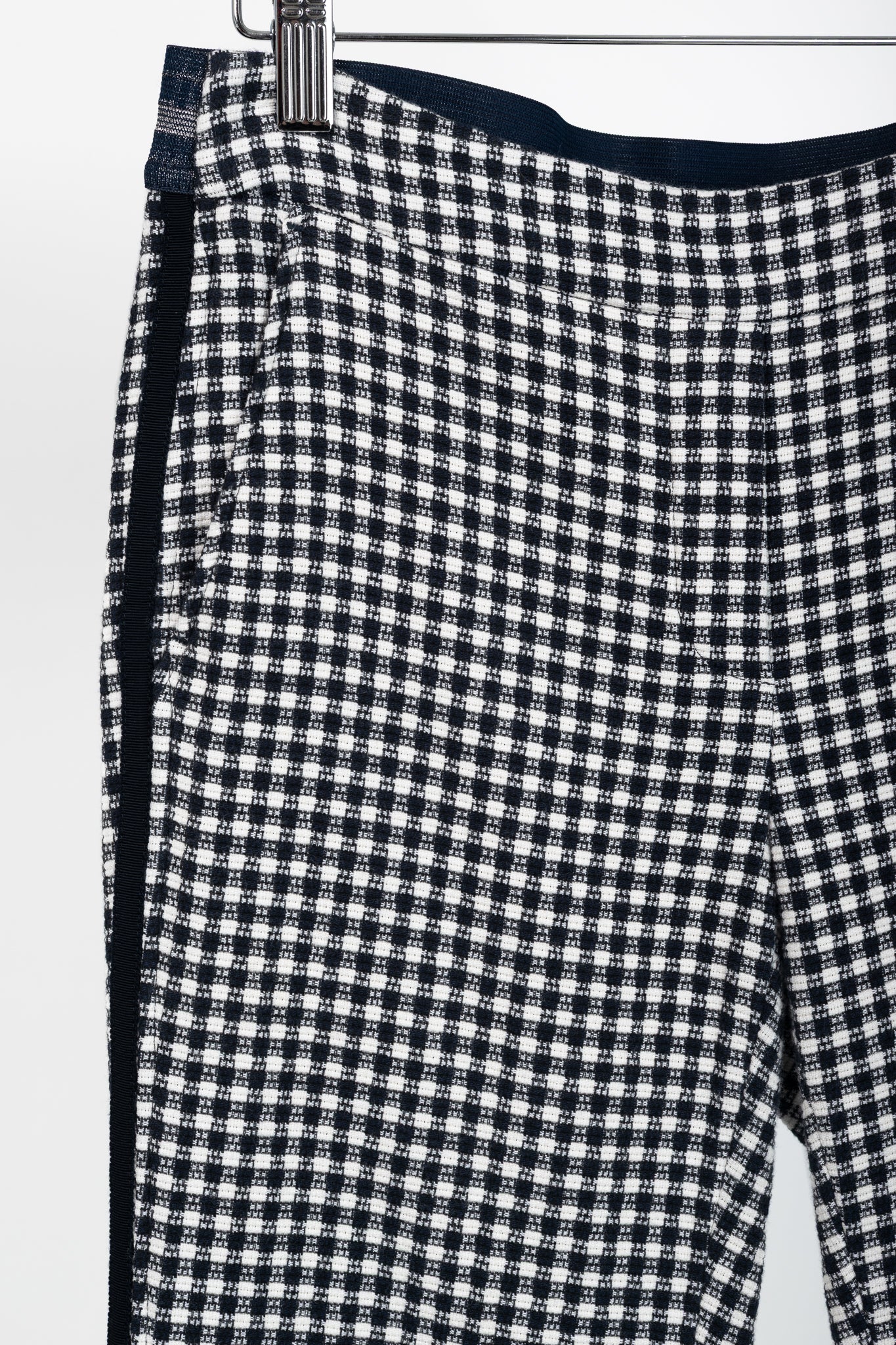 Luisa Cerano White & Navy Check-Jacquard Slim Pants