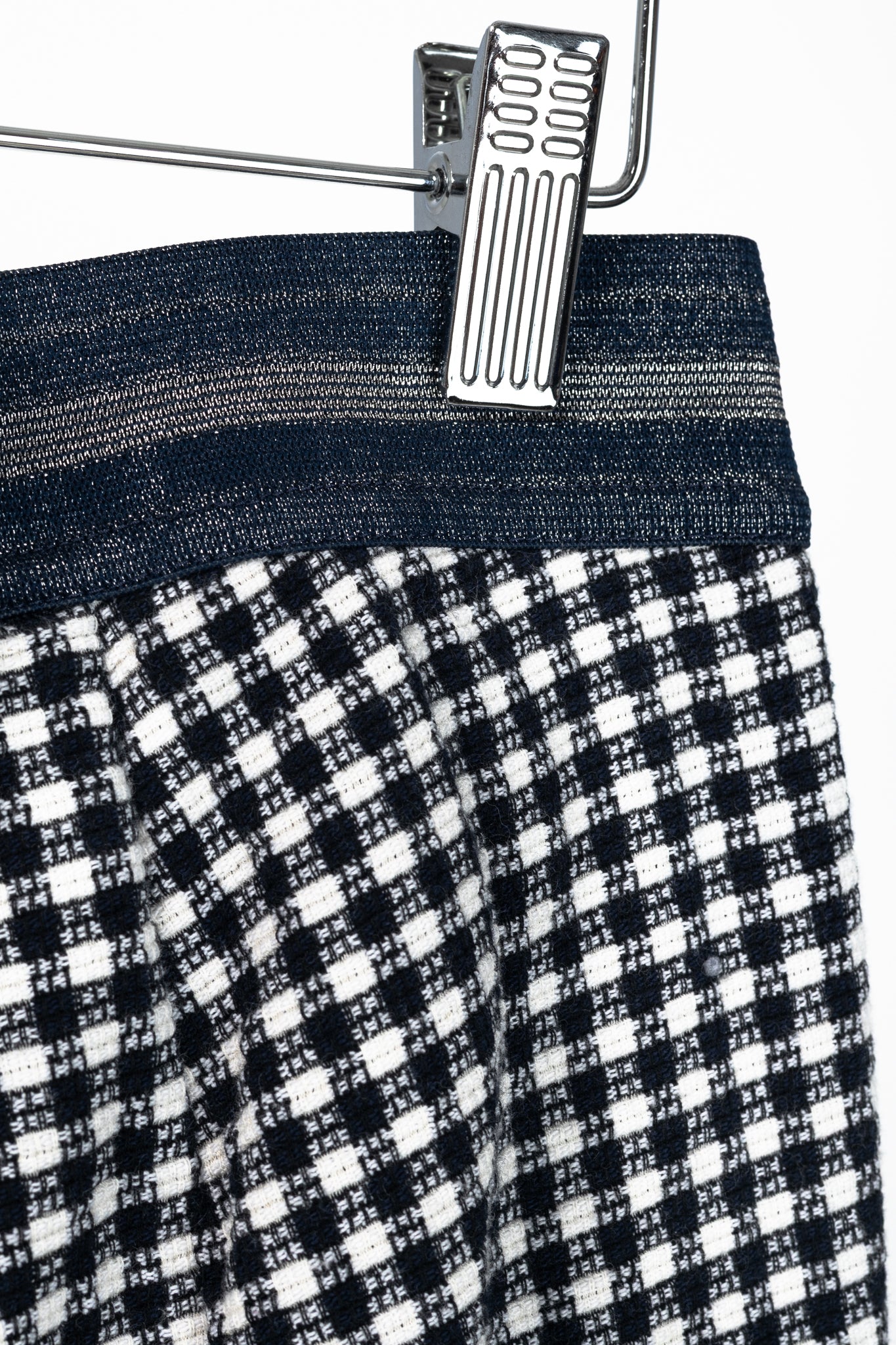 Luisa Cerano White & Navy Check-Jacquard Slim Pants