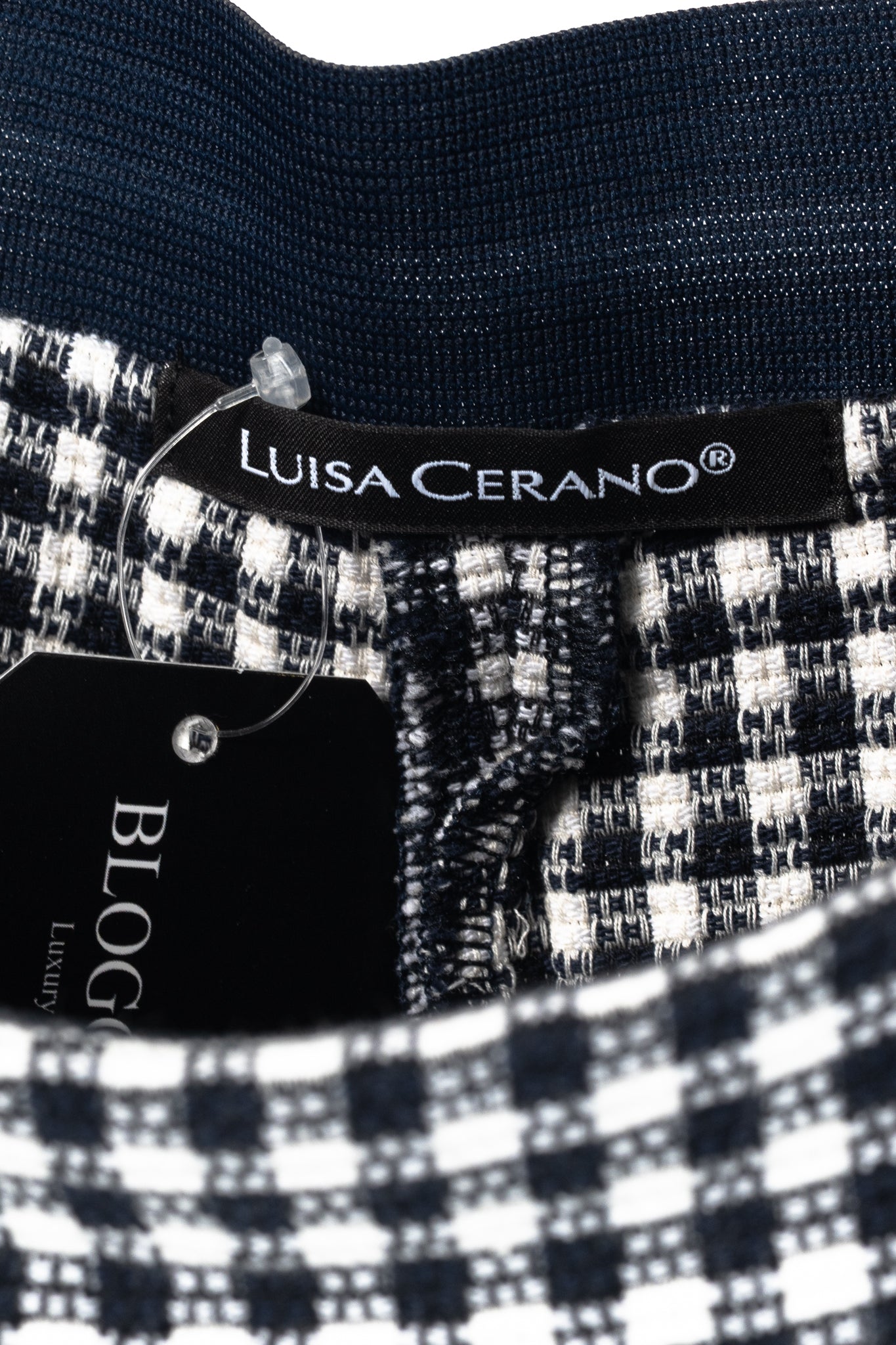 Luisa Cerano White & Navy Check-Jacquard Slim Pants