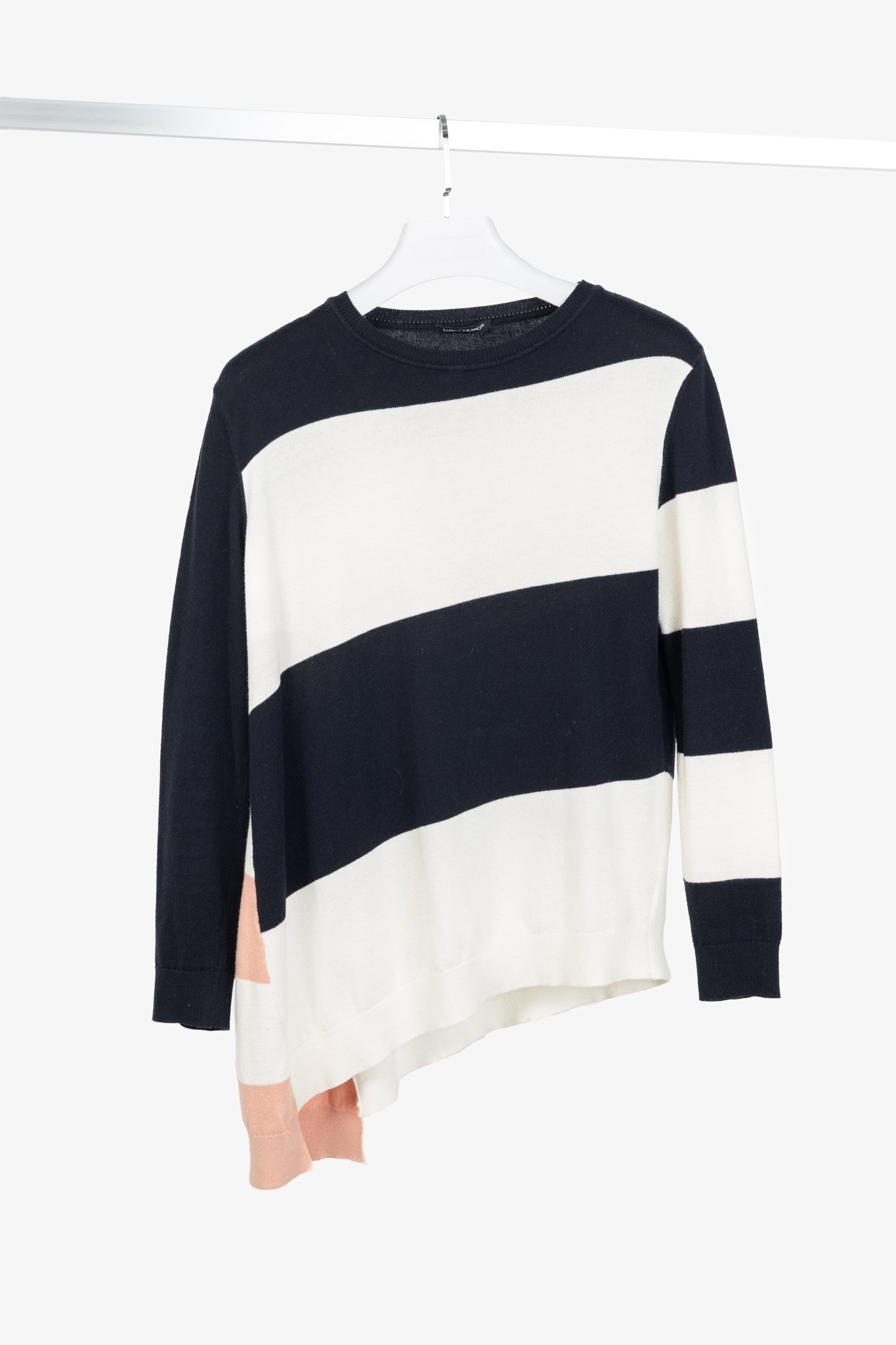 Luisa Cerano Navy & White Striped Cotton-Blend Asymmetric Sweater