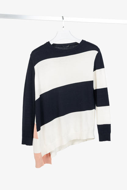 Luisa Cerano Navy & White Striped Cotton-Blend Asymmetric Sweater