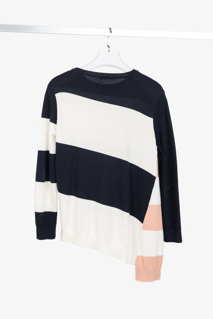 Luisa Cerano Navy & White Striped Cotton-Blend Asymmetric Sweater