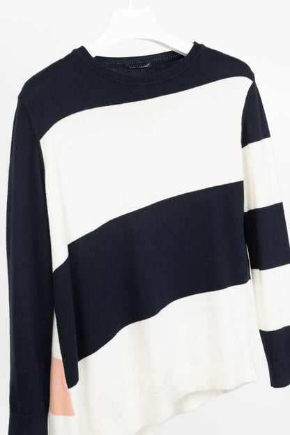 Luisa Cerano Navy & White Striped Cotton-Blend Asymmetric Sweater