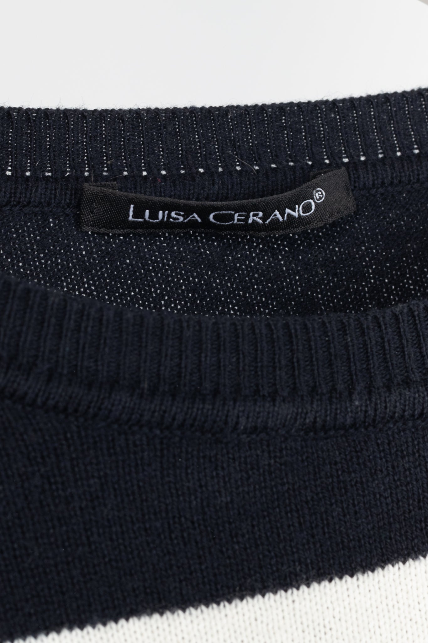 Luisa Cerano Navy & White Striped Cotton-Blend Asymmetric Sweater