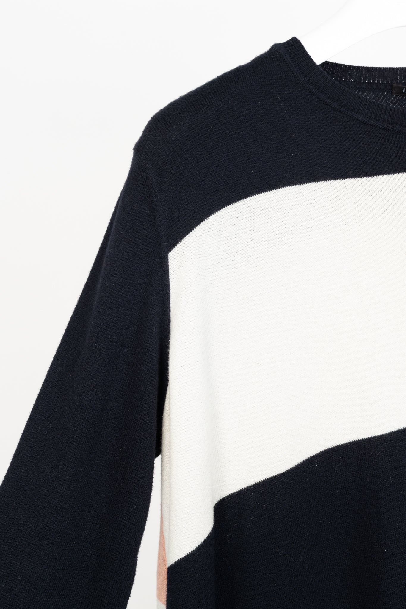 Luisa Cerano Navy & White Striped Cotton-Blend Asymmetric Sweater