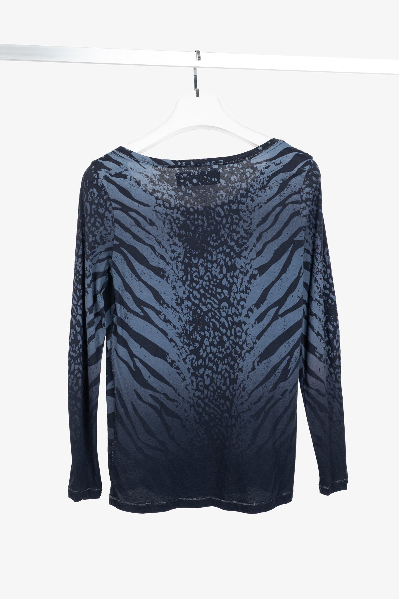 Luisa Cerano Blue Zebra-Print Rhinestone Cotton-Jersey T-Shirt