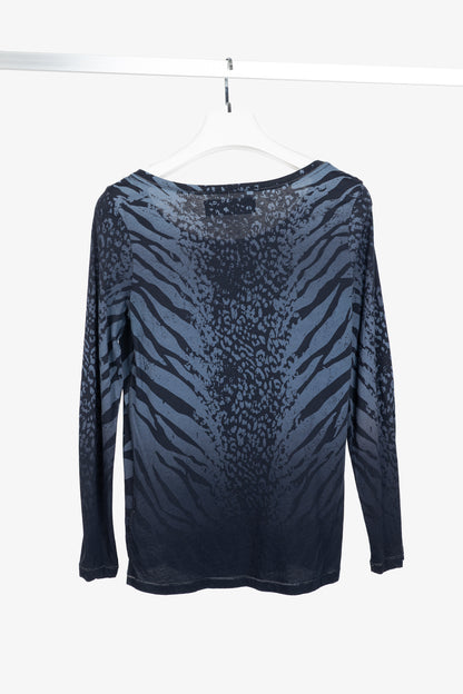 Luisa Cerano Blue Zebra-Print Rhinestone Cotton-Jersey T-Shirt