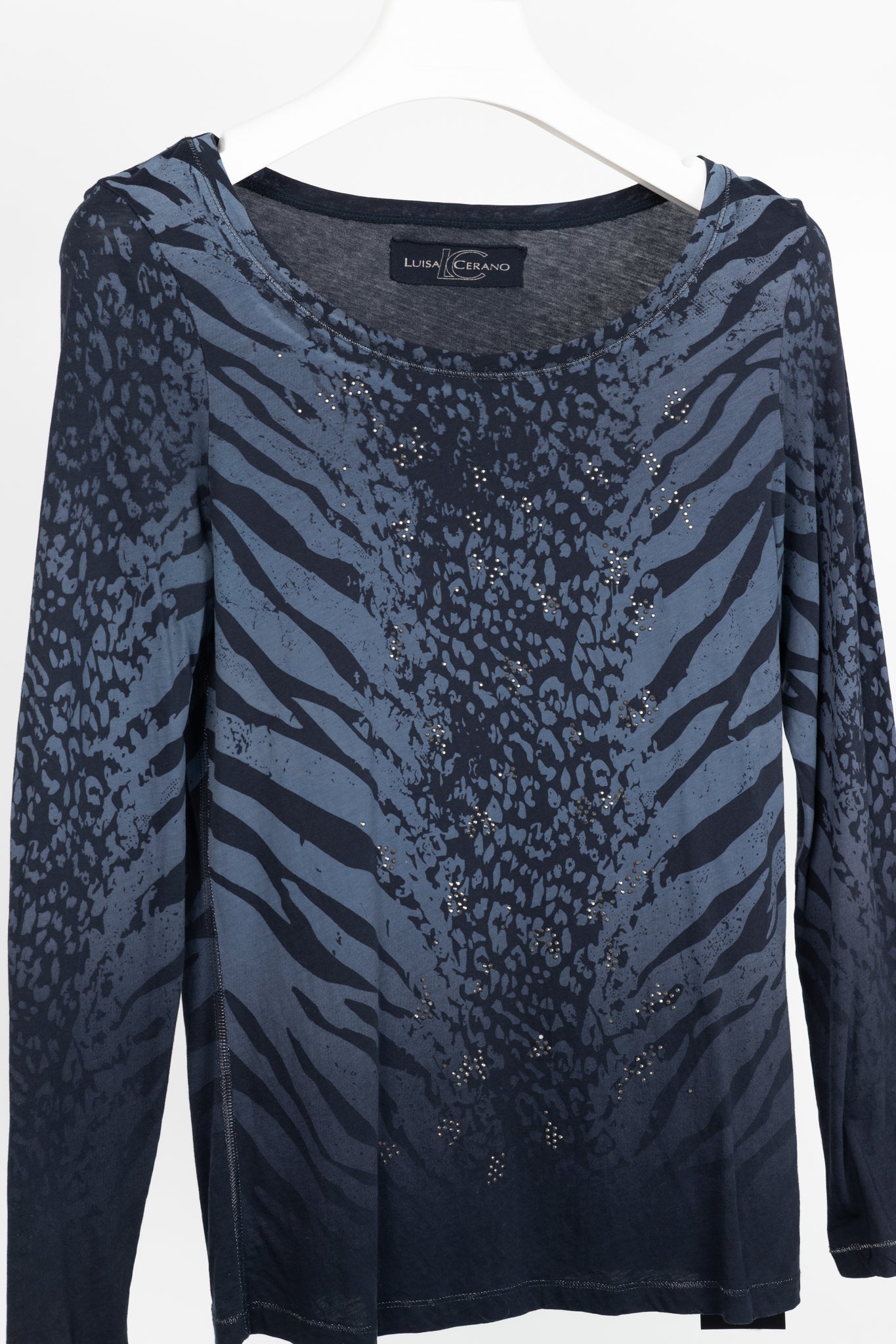 Luisa Cerano Blue Zebra-Print Rhinestone Cotton-Jersey T-Shirt