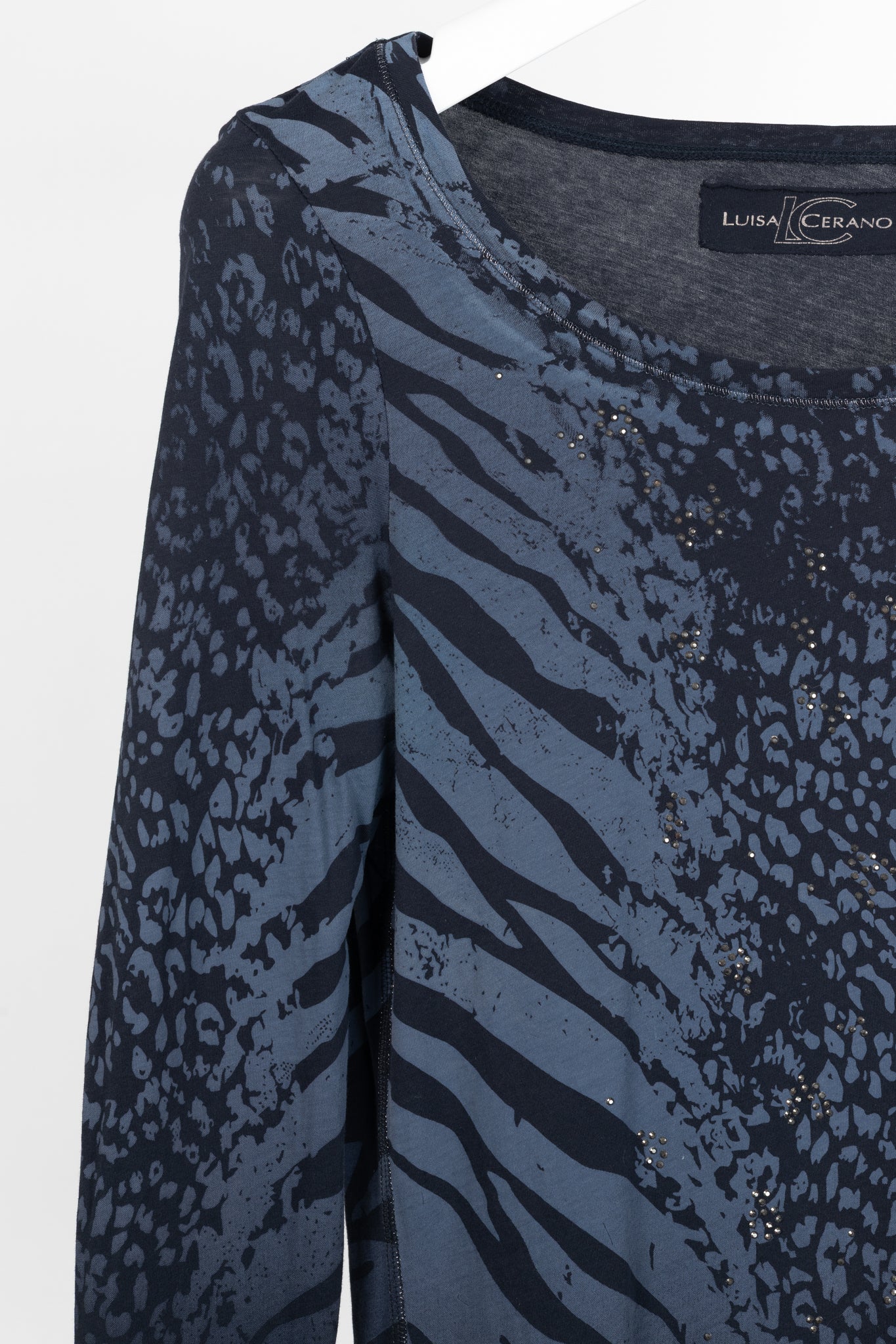 Luisa Cerano Blue Zebra-Print Rhinestone Cotton-Jersey T-Shirt
