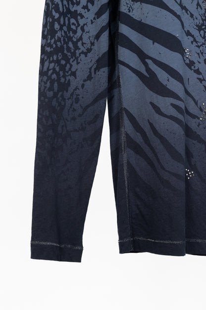 Luisa Cerano Blue Zebra-Print Rhinestone Cotton-Jersey T-Shirt