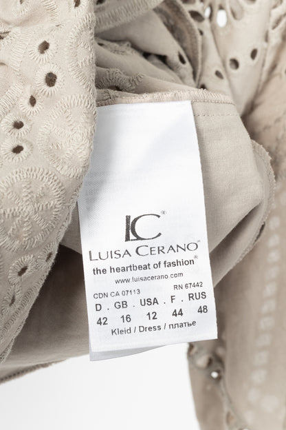 Luisa Cerano SS22 Taupe Cotton Broderie Anglaise Shirt Dress