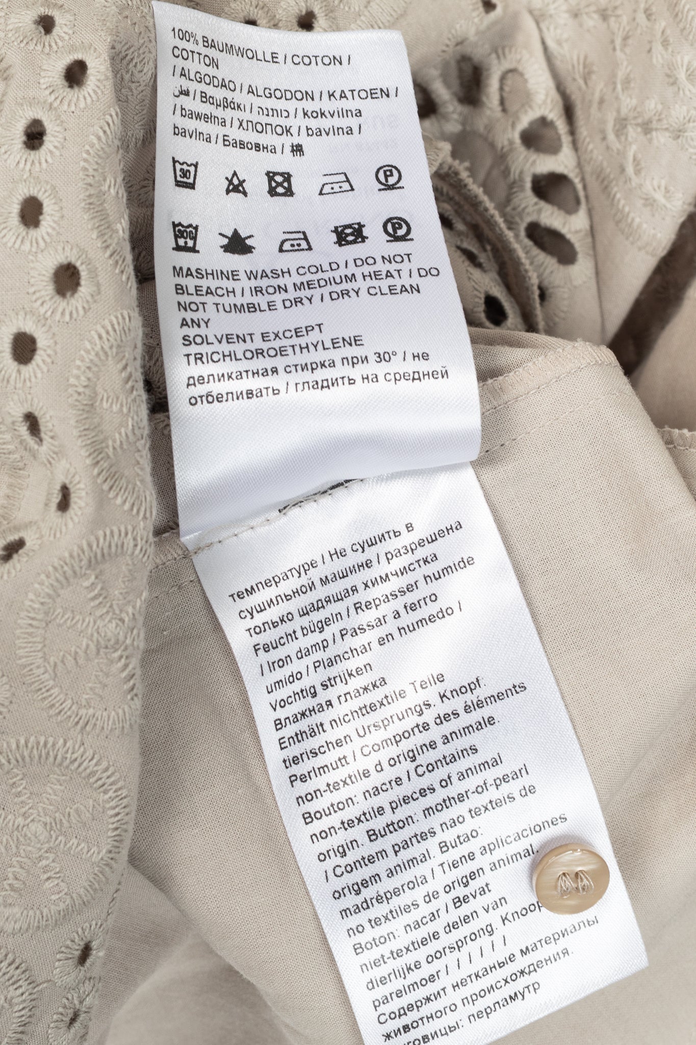 Luisa Cerano SS22 Taupe Cotton Broderie Anglaise Shirt Dress