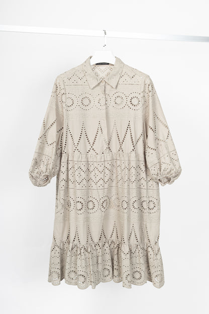 Luisa Cerano SS22 Taupe Cotton Broderie Anglaise Shirt Dress