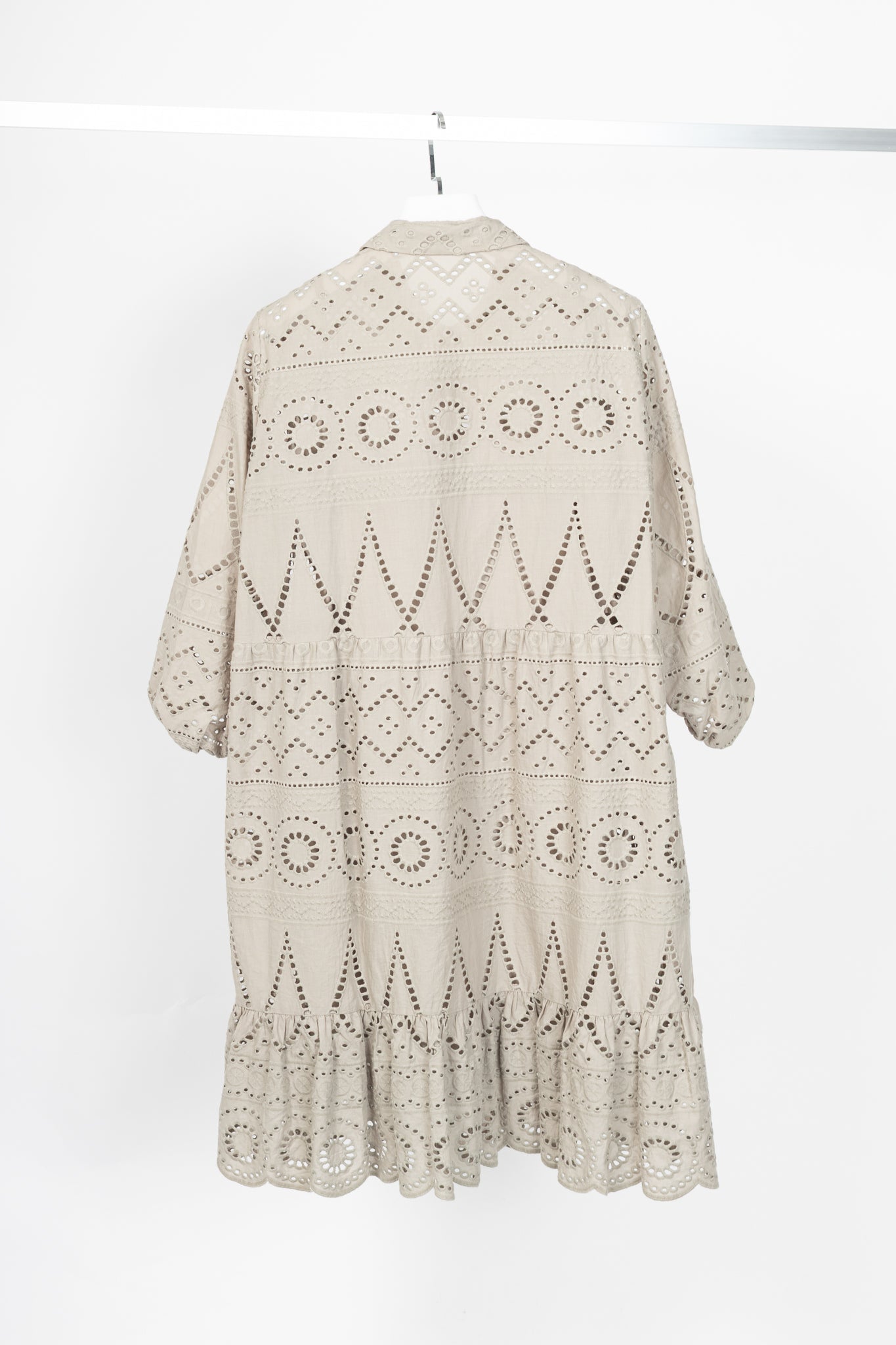 Luisa Cerano SS22 Taupe Cotton Broderie Anglaise Shirt Dress