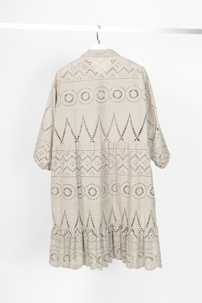 Luisa Cerano SS22 Taupe Cotton Broderie Anglaise Shirt Dress