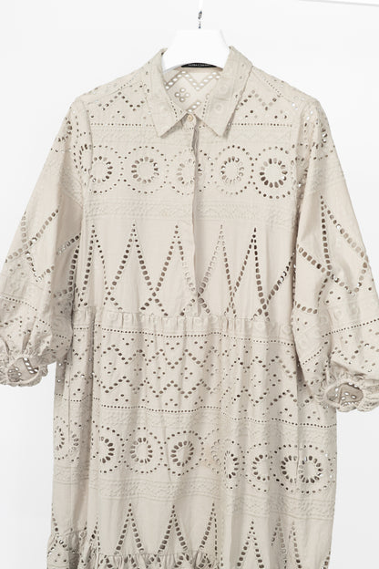 Luisa Cerano SS22 Taupe Cotton Broderie Anglaise Shirt Dress