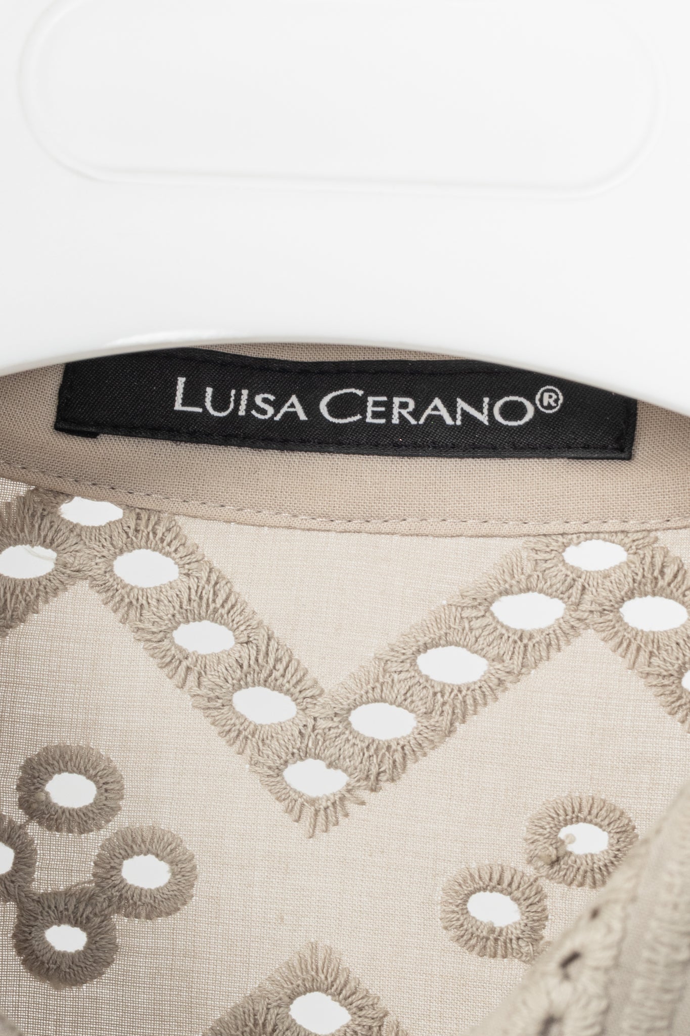 Luisa Cerano SS22 Taupe Cotton Broderie Anglaise Shirt Dress