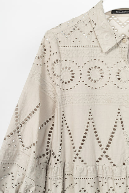 Luisa Cerano SS22 Taupe Cotton Broderie Anglaise Shirt Dress