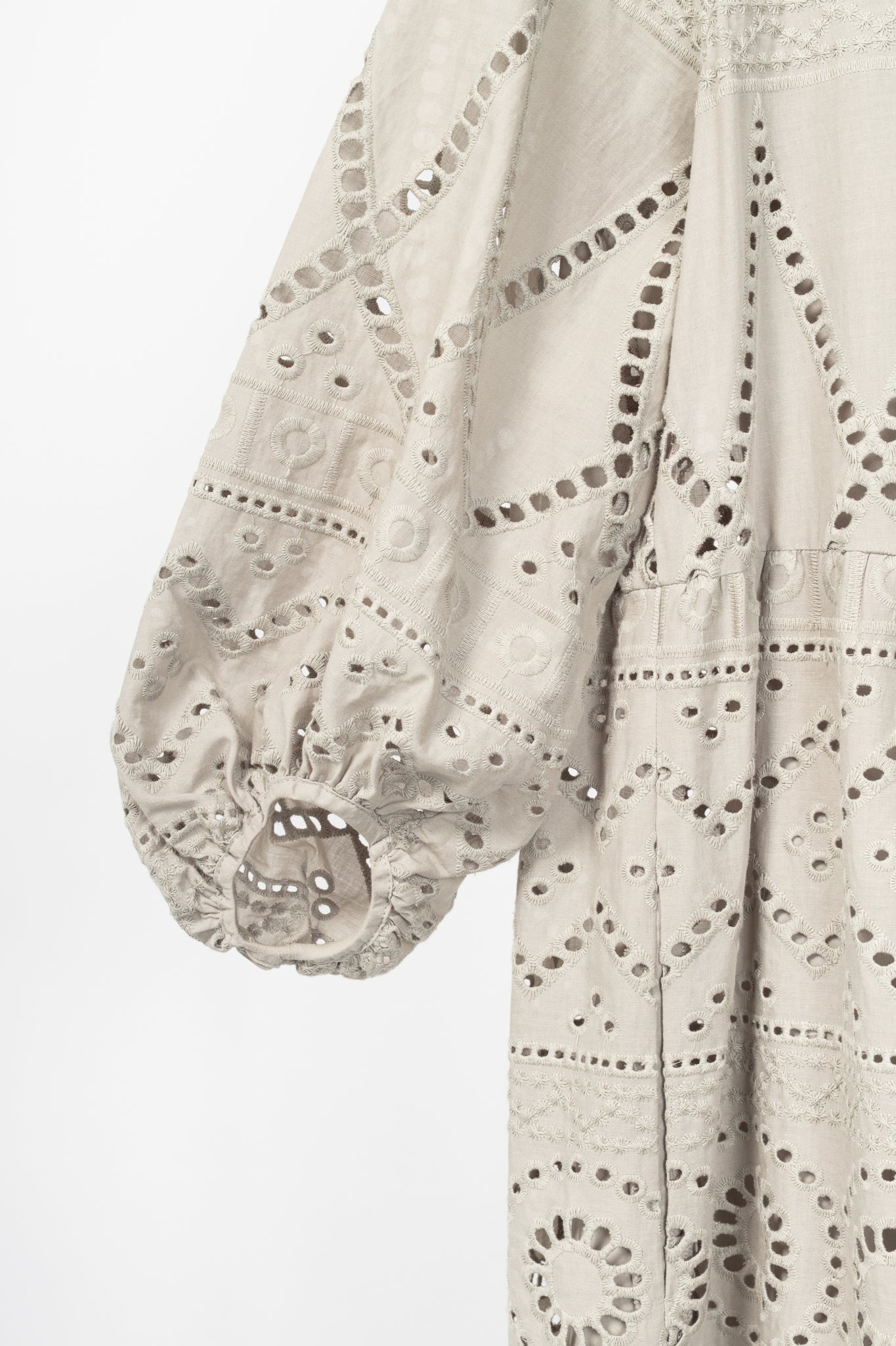 Luisa Cerano SS22 Taupe Cotton Broderie Anglaise Shirt Dress