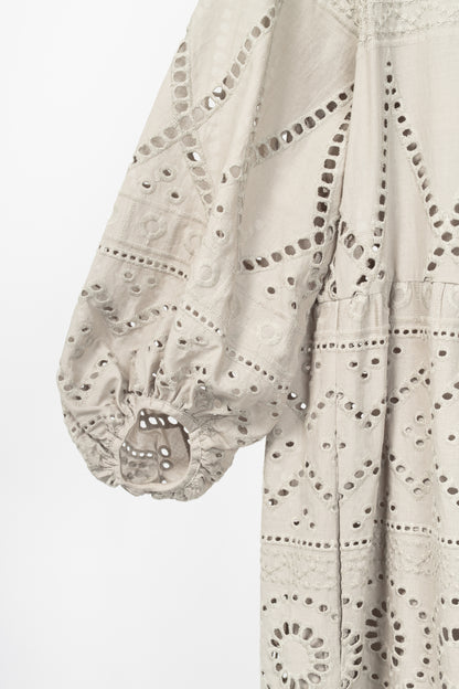 Luisa Cerano SS22 Taupe Cotton Broderie Anglaise Shirt Dress