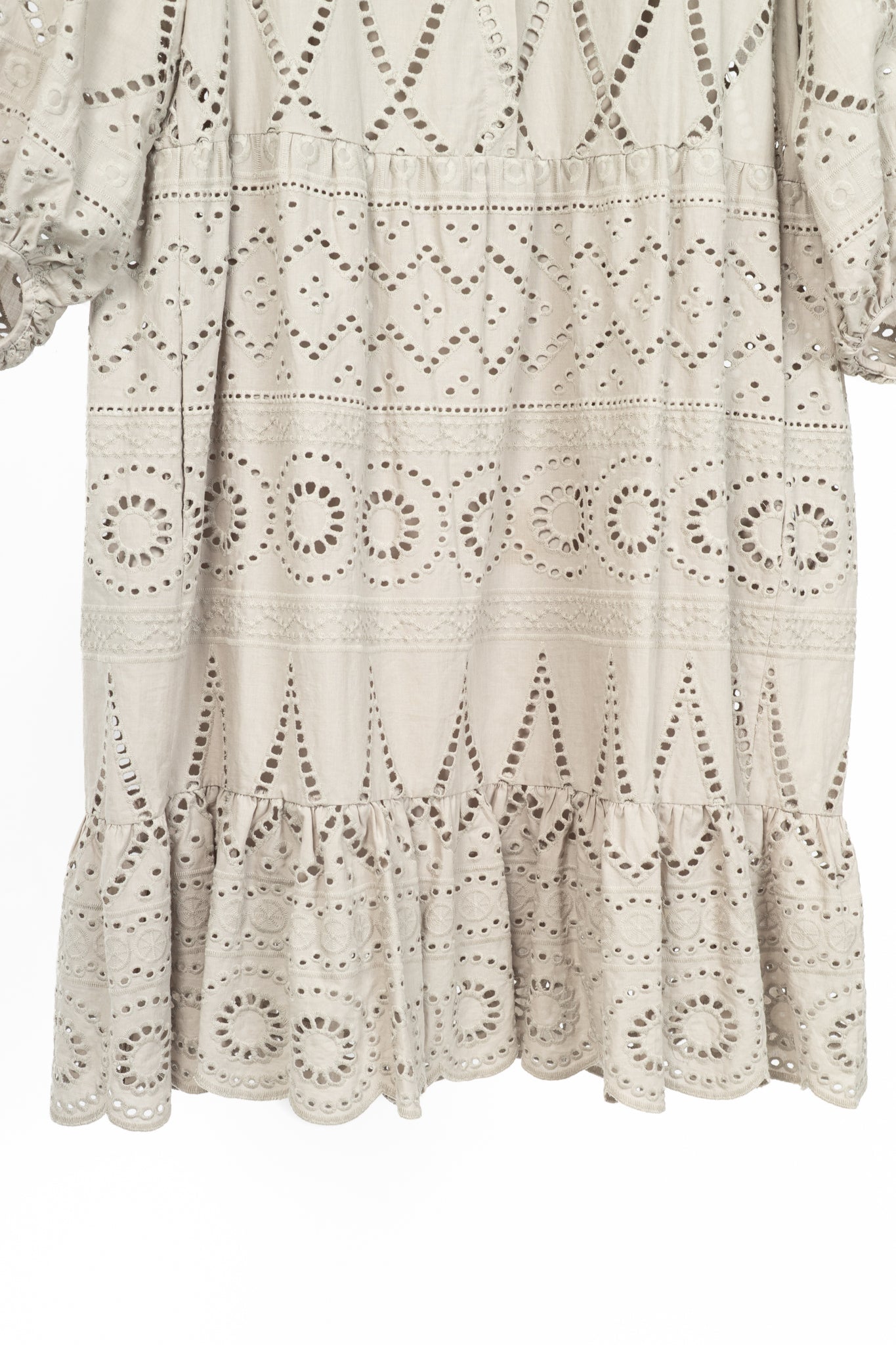 Luisa Cerano SS22 Taupe Cotton Broderie Anglaise Shirt Dress