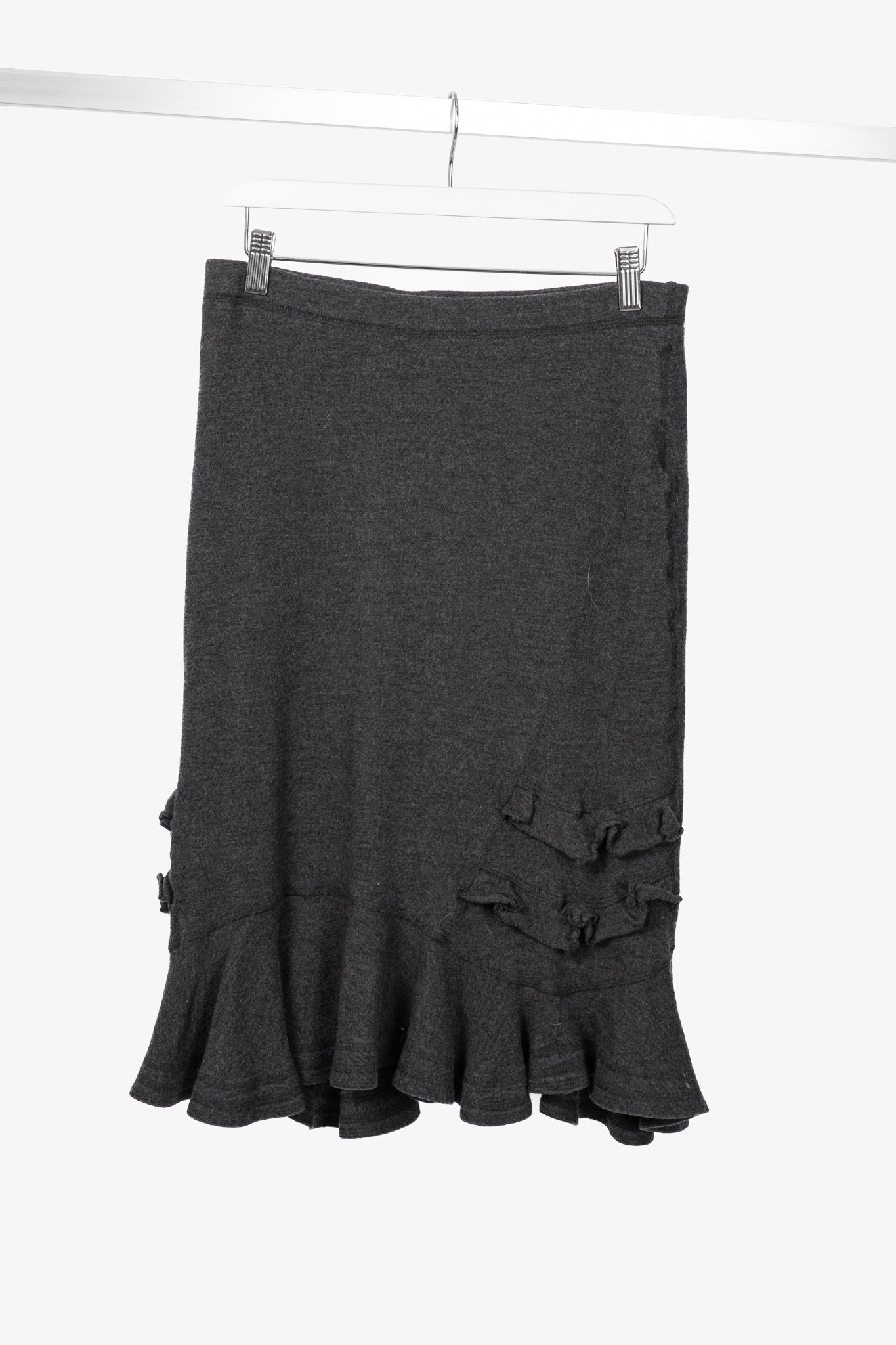 Luisa Cerano Grey Wool Flannel-Jersey Ruffle Skirt
