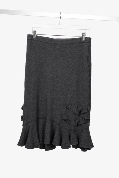 Luisa Cerano Grey Wool Flannel-Jersey Ruffle Skirt