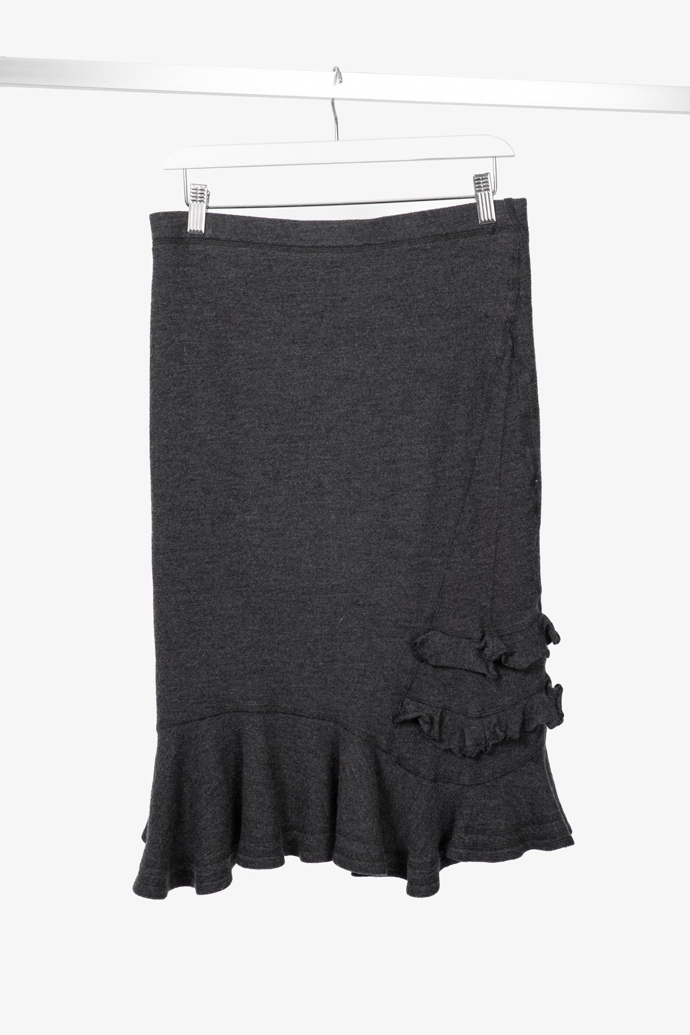 Luisa Cerano Grey Wool Flannel-Jersey Ruffle Skirt