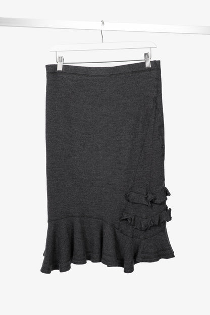 Luisa Cerano Grey Wool Flannel-Jersey Ruffle Skirt