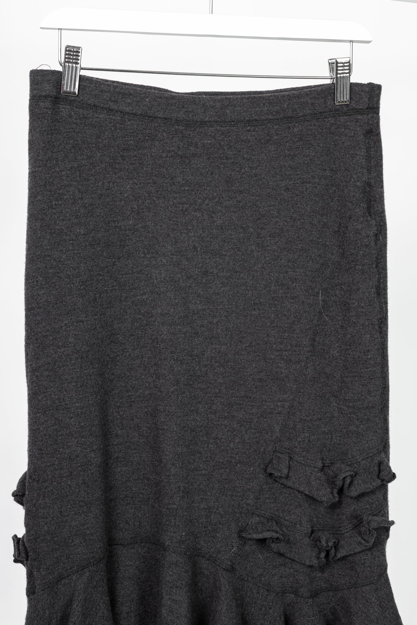 Luisa Cerano Grey Wool Flannel-Jersey Ruffle Skirt